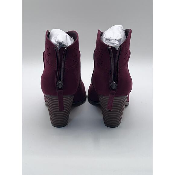 Violet & Red Womens Sz 8.5 Jackson Lazer Cut Topline Bootie Burgundy NEW - Picture 7 of 11